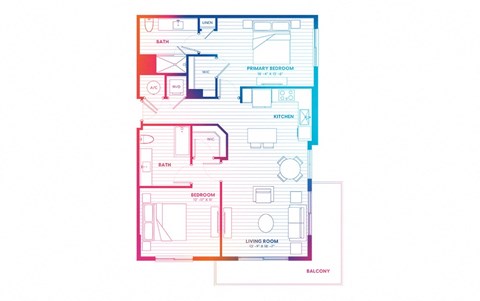 Floor plan for 2 beds, 2 baths, 1114 sqft